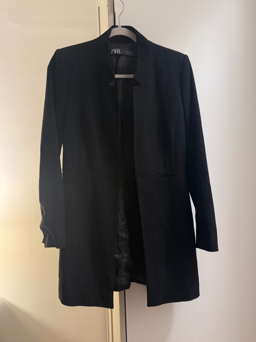 Zara Black Long Open-Front Blazer